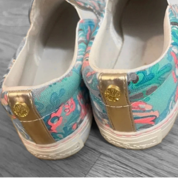 Lilly Pulitzer Julie Aqua and Pink Slip-On Sneakers - Picture 3 of 4